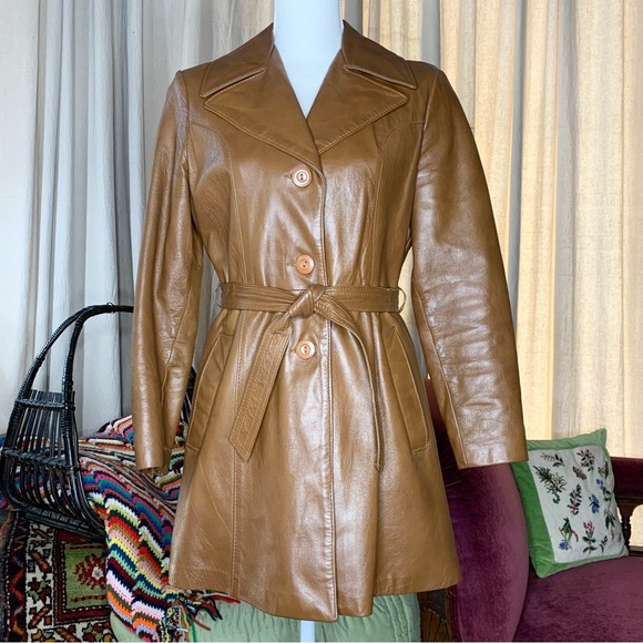 80s Midi Belted Leather Jacket - Picture 1 of 8